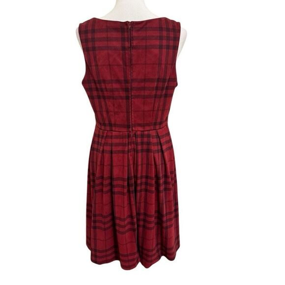Torrid Brushed Plaid Skater Dress Faux Suede Red Burgundy Black Size 12 - Picture 2 of 5